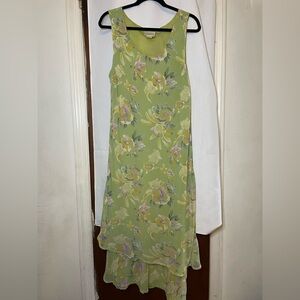 Vintage Light Green Adini Chic Floral High-Low Sleeveless Layered Dress Size L